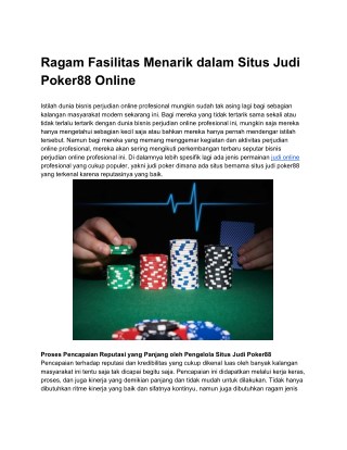 Ragam Fasilitas Menarik dalam Situs Judi Poker88 Online