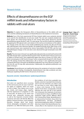 Effects of dexamethasone on the EGF mRNA levels and inflammatory factors in rabbits with oral ulcers