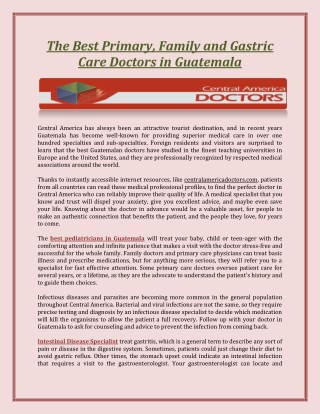 The Best Primary, Family and Gastric Care Doctors in Guatemala