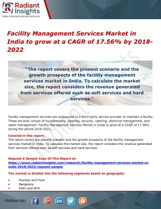 Facility Management Services Market in India to grow at a CAGR of 17.56% by 2018-2022