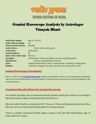 Gemini Horoscope Analysis by Astrologer Vinayak Bhatt