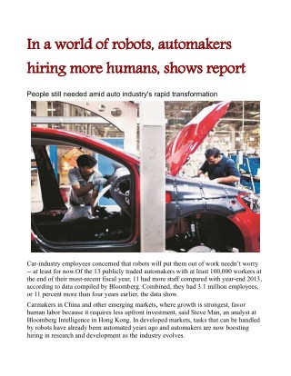 In a world of robots, automakers hiring more humans, shows report