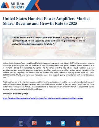 United States Handset Power Amplifiers Market Share, Revenue and Growth Rate to 2025