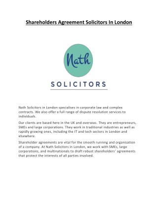 Shareholders Agreement Solicitors In London