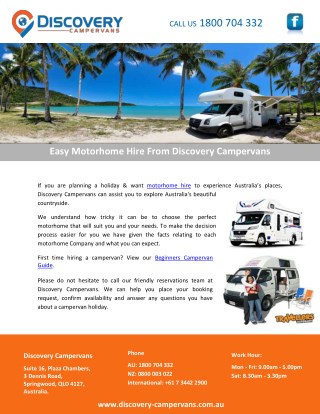 Easy Motorhome Hire From Discovery Campervans