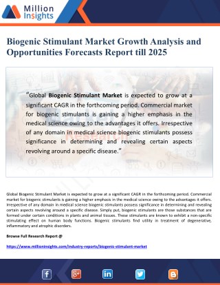 Biogenic Stimulant Market Growth Analysis and Opportunities Forecasts Report till 2025