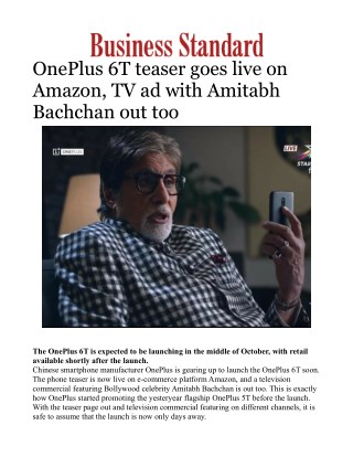 OnePlus 6T teaser goes live on Amazon, TV ad with Amitabh Bachchan out too 