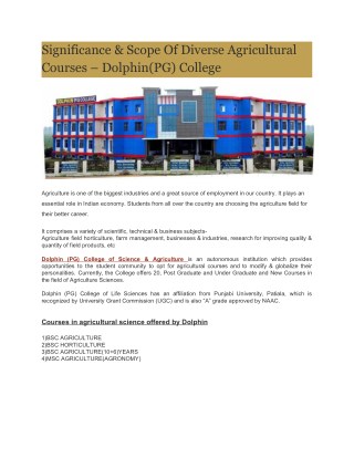 Significance & Scope Of Diverse Agricultural Courses – Dolphin(PG) College