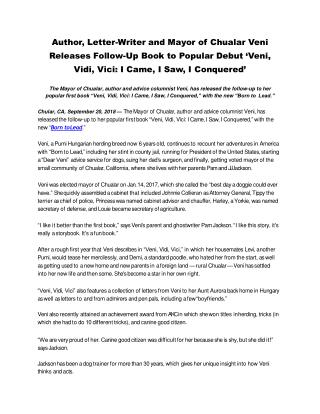 Author, Letter-Writer and Mayor of Chualar Veni Releases Follow-Up Book to Popular Debut ‘Veni, Vidi, Vici: I Came, I Sa