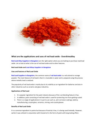 What are the applications and uses of red lead oxide - Evershinealloy