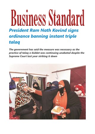  President Ram Nath Kovind signs ordinance banning instant triple talaq
