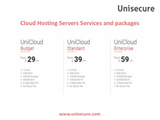 Unisecure's Cloud Hosting Servers Services and packages
