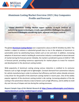 Aluminum Casting Market Overview 2025 | Key Companies Profile and Forecast