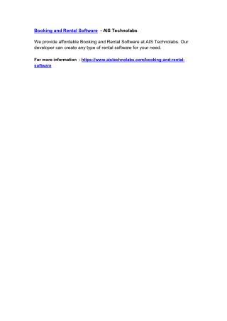 Booking and Rental Software - AIS Technolabs