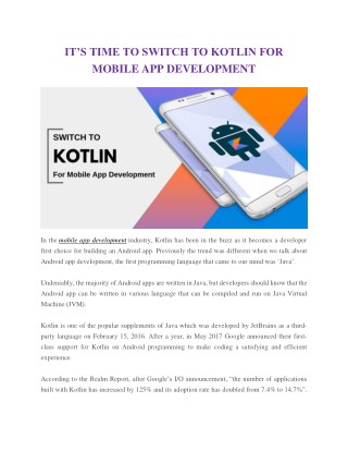 IT’S TIME TO SWITCH TO KOTLIN FOR MOBILE APP DEVELOPMENT