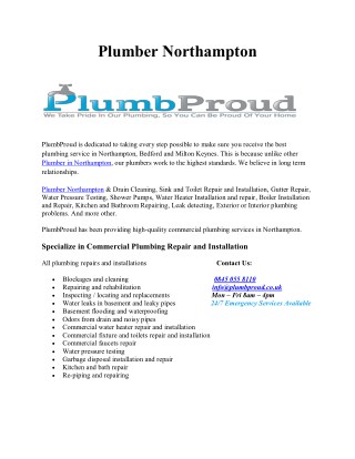 Plumber Northampton