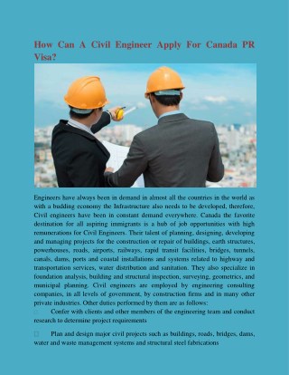 How Can A Civil Engineer Apply For Canada PR Visa?