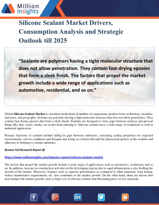 Silicone Sealant Market Drivers, Consumption Analysis and Strategic Outlook till 2025