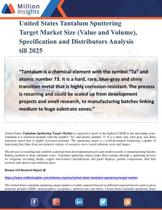 United States Tantalum Sputtering Target Market Size (Value and Volume), Specification and Distributors Analysis till 20