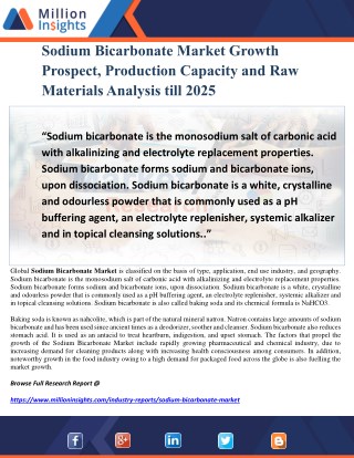 Sodium Bicarbonate Market Growth Prospect, Production Capacity and Raw Materials Analysis till 2025