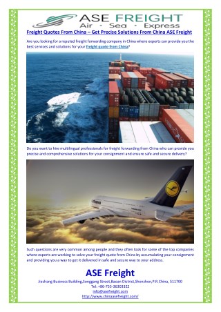 Freight Quotes From China – Get Precise Solutions From China ASE Freight