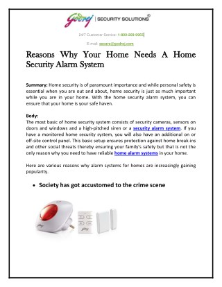 Reasons Why Your Home Needs A Home Security Alarm System