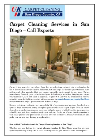 Carpet Cleaning Services in San Diego – Call Experts