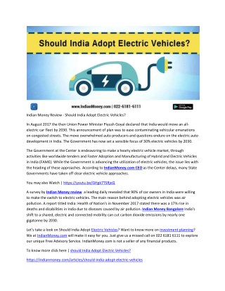 Indian Money Review - Should India Adopt Electric Vehicles?