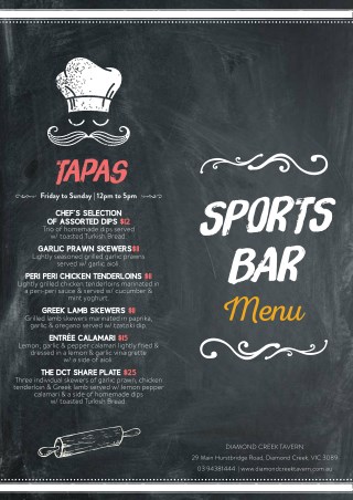 Diamond Creek Tavern – Sports Bar Manu 2018