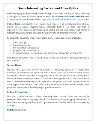Some Interesting Facts about Fiber Optics