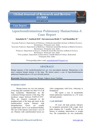 Lipochondromatous Pulmonary Hamartoma-A Case Report