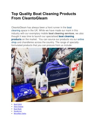 Top Quality Boat Cleaning Products From CleantoGleam