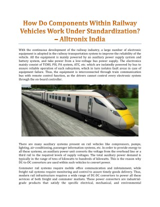 How Do Components Within Railway Vehicles Work Under Standardization? - Alltronix