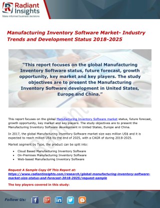 Manufacturing Inventory Software Market- Industry Trends and Development Status 2018-2025