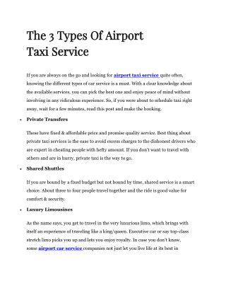 The 3 Types of Airport Taxi