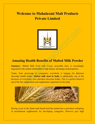 Malted milk food in India, barley malt extract, malt based food in India