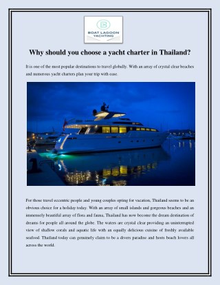 Why should you choose a yacht charter in Thailand?