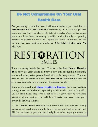 Do Not Compromise On Your Oral Health Care