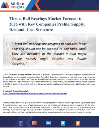 Thrust Ball Bearings Market Top Manufacturers, Growth, Trends, Competitive Landscape, Price and Forecasts to 2025