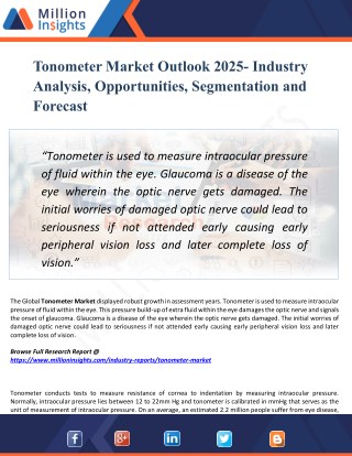 Tonometer Market - Industry Analysis, Size, Share, Growth, Trends, and Forecasts 2025