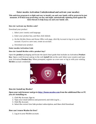 Enter Mcafee Activation code