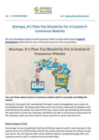 Startups, It’s Time You Should Go For A Custom E-Commerce Website