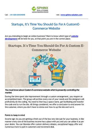 Startups, It’s Time You Should Go For A Custom E-Commerce Website