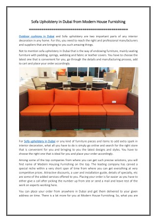 Sofa Upholstery in Dubai from Modern House Furnishing