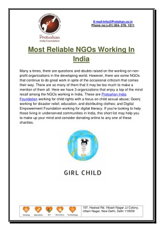 Most Reliable NGOs Working In India