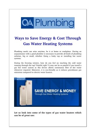Ways to Save Energy & Cost Through Gas Water Heating Systems