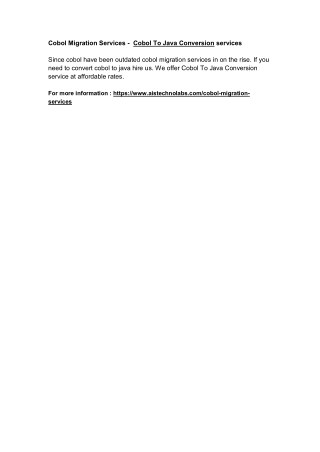 Cobol Migration Services - Cobol To Java Conversion services