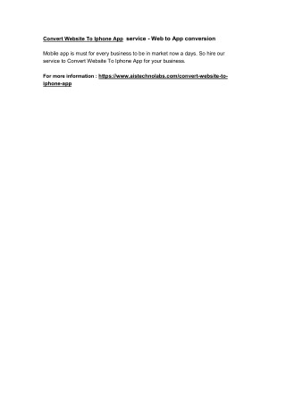 Convert Website To Iphone App service - Web to App conversion