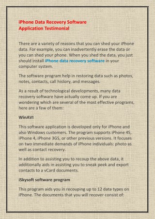 iPhone Data Recovery Software Application Testimonial –