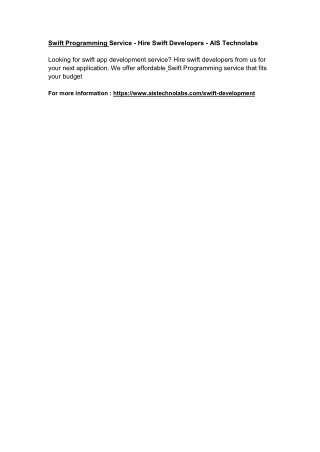Swift Programming Service - Hire Swift Developers - AIS Technolabs